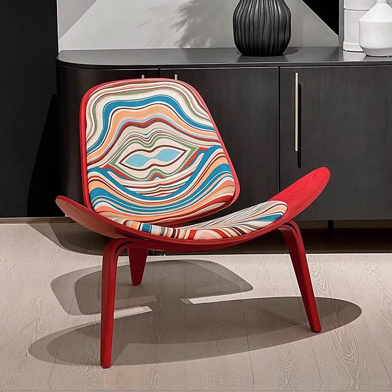 Curved Upholstered Lounge Chair, Red Accent Chair for Living Room