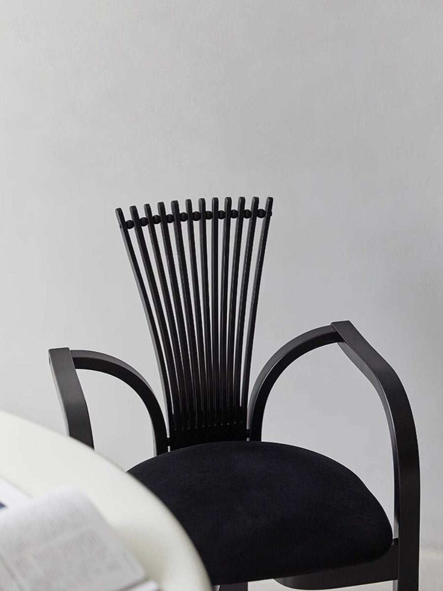 Black Bentwood Dining Armchair, Solid Ash Wood Accent Chair with Soft Upholstered Cushion, Curved Fan Back Side Chair for Dining Room, Living Room, Bedroom, Cafe, Office, and Vanity Seating