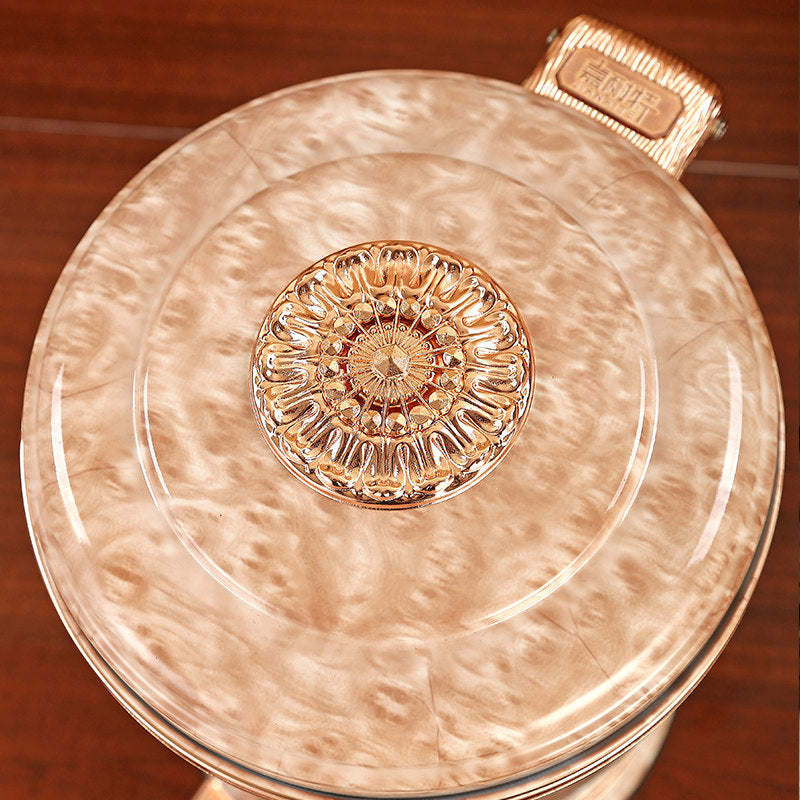 Marble Look Step Trash Can with Lid, Round Pedal Waste Bin with Gold Tone Trim, Luxury Style Garbage Can for Bathroom, Living Room, Bedroom, Kitchen, Office, Toilet, and Vanity Area