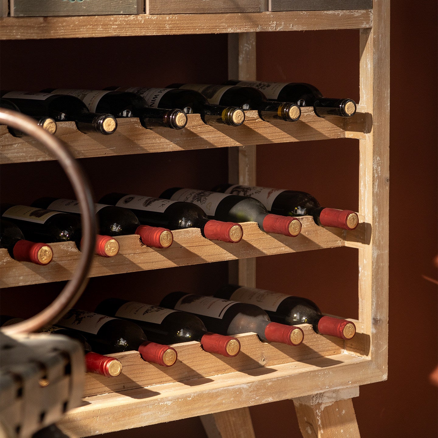 Freestanding Wood Wine Rack with 4 Drawers, 24-Bottle Floor Storage Cabinet