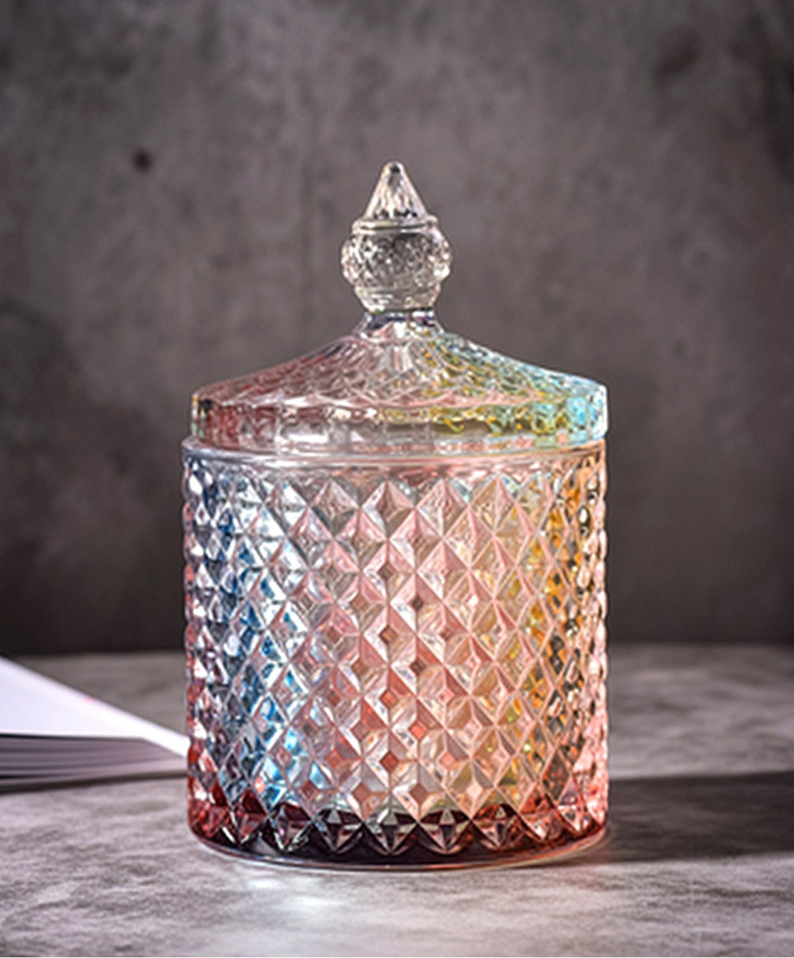 2-Piece Iridescent Glass Apothecary Jar Set with Lids, Decorative Cotton Ball &amp; Swab Storage Canisters, Vanity Organizer for Bathroom, Makeup Table and Home Décor