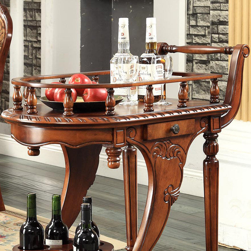 Solid Wood Bar Cart with Wine Storage, Serving Tray and Locking Wheels