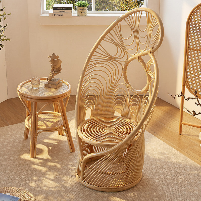Natural Rattan Peacock Chair High Back Accent Chair Handwoven Boho Lounge Chair