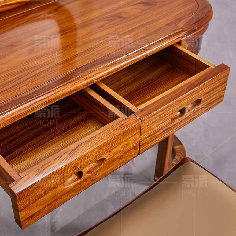 Solid Wenge Wood Vanity Table Set with Mirror, Drawers and Stool