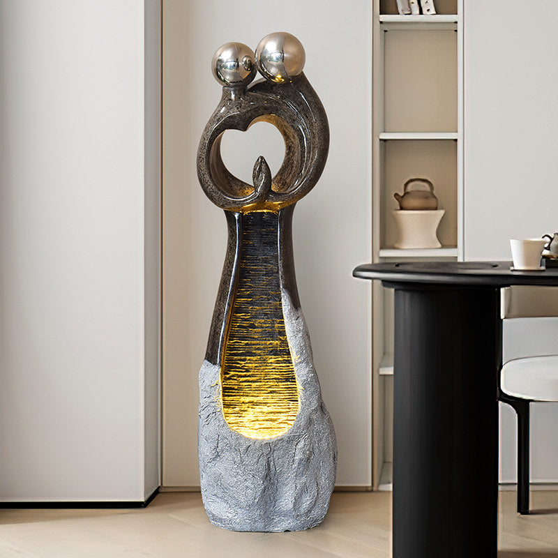 Modern Indoor Floor Fountain with LED Light, Abstract Water Feature, 45.7 Inch