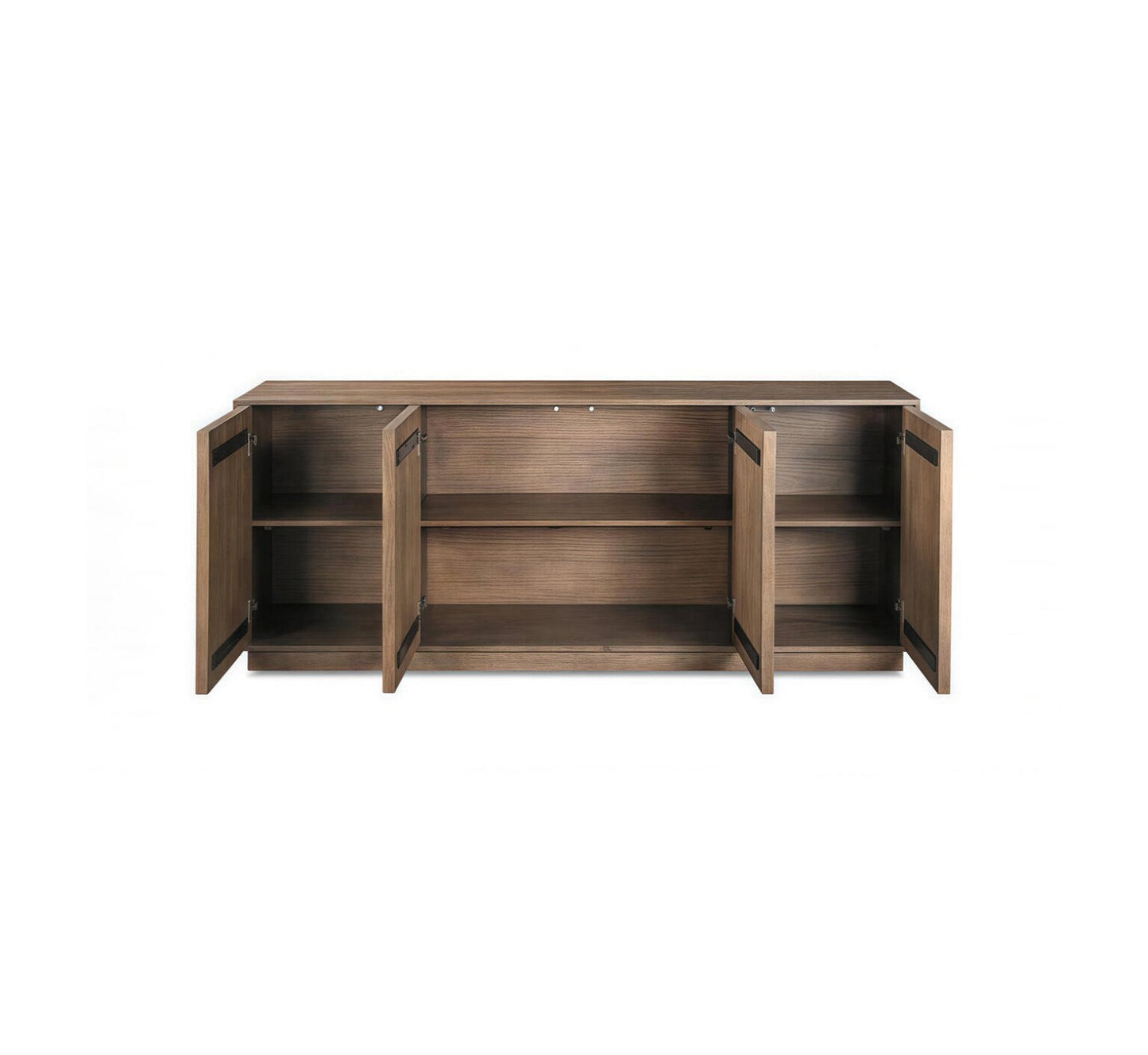 Modern Solid Wood Sideboard Cabinet, 4 Door Buffet Cabinet with Raised Geometric Panel Front, Wabi Sabi Credenza Storage Cabinet for Dining Room, Living Room or Entryway