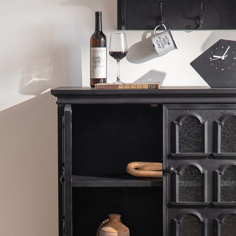 Black 3 Door Sideboard Cabinet 52 Inch, Vintage Wood Storage Console
