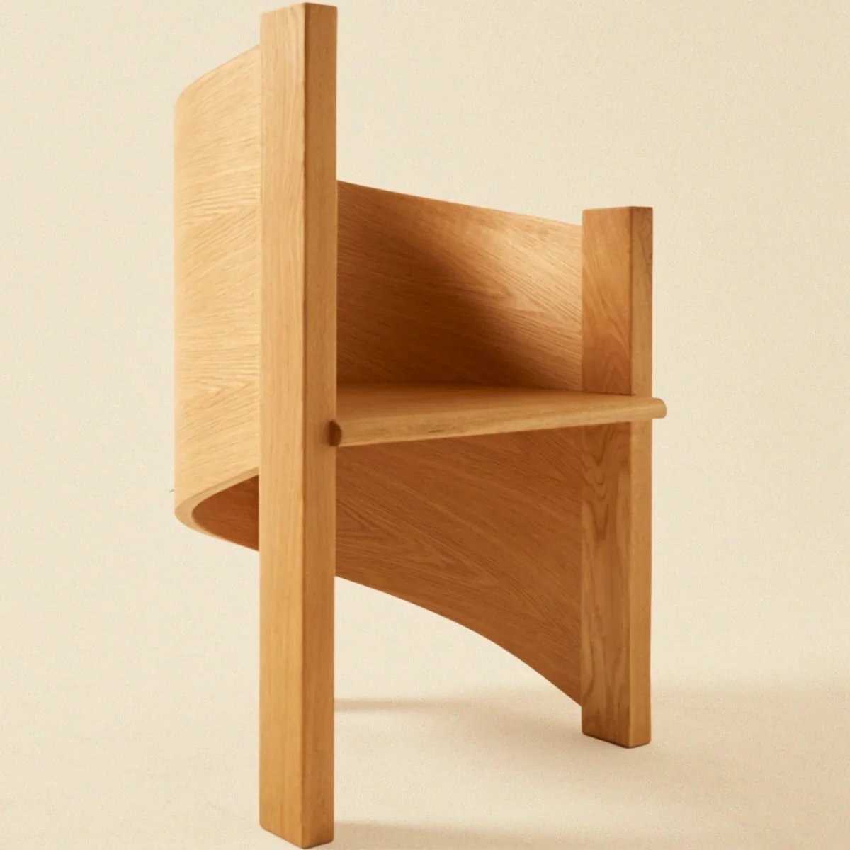 Solid Wood Dining Chair with Curved Backrest, Sculptural Wooden Accent Chair, Natural Wood Side Chair for Dining Room, Cafe, Study, Desk, Living Room and Bedroom