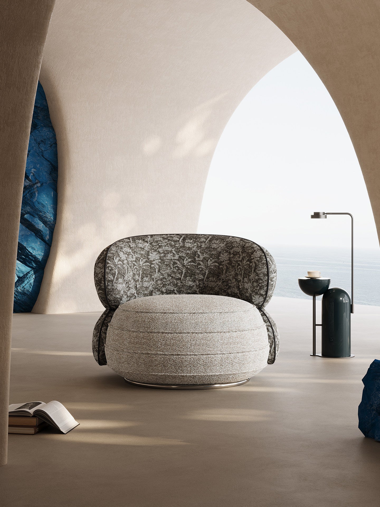 Modern Swivel Accent Chair, Wool-Blend Jacquard Upholstered Barrel Lounge Chair with High-Density Foam, Curved Backrest for Living Room, Bedroom, Reading Nook and Office, Beige Brown
