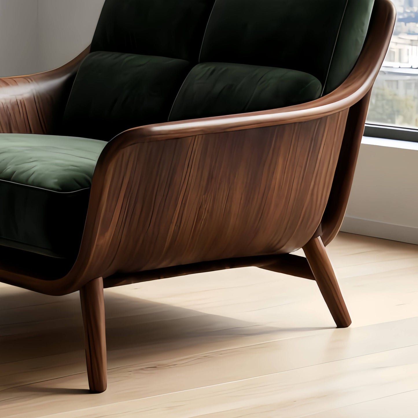 Dark Green Upholstered Accent Chair with Black Walnut Wood Frame