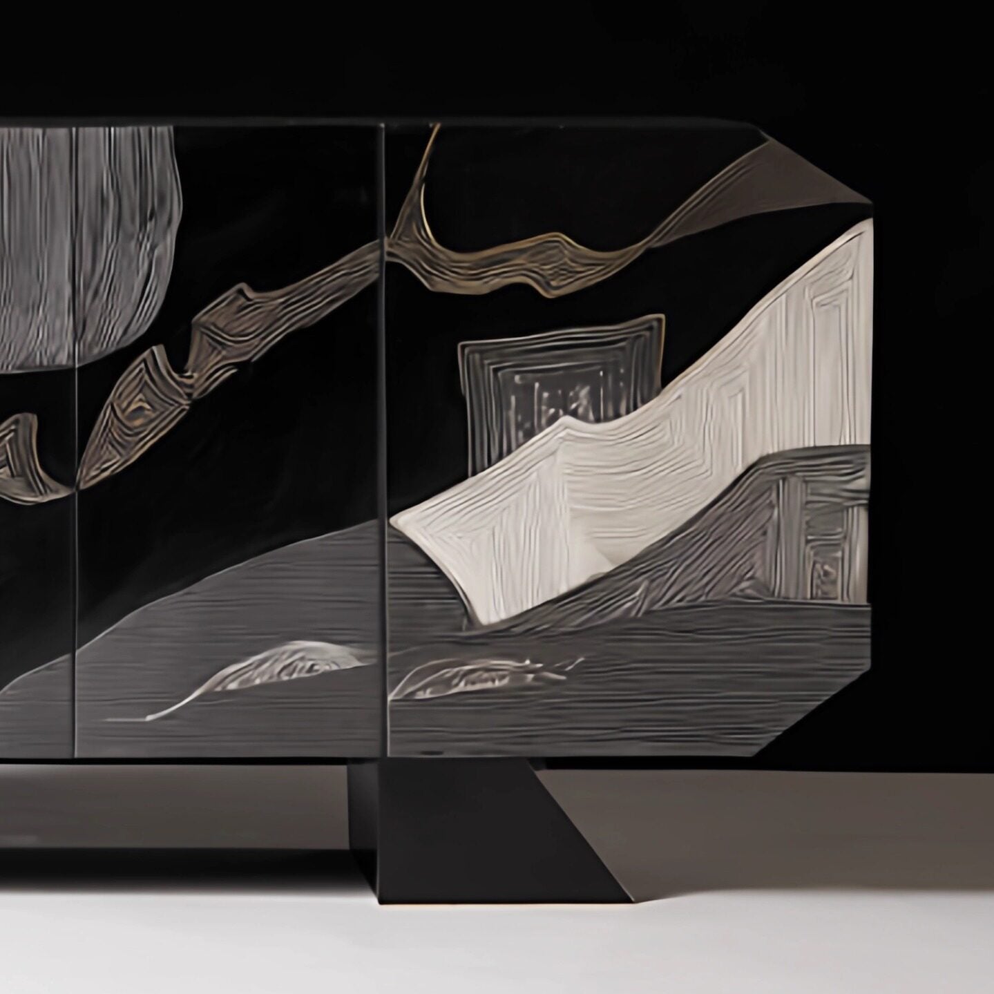 Black and White Abstract Sideboard Cabinet, Modern 3 Door Credenza Storage Cabinet, Decorative Entryway Cabinet Buffet Console for Dining Room, Living Room, Hallway, Foyer