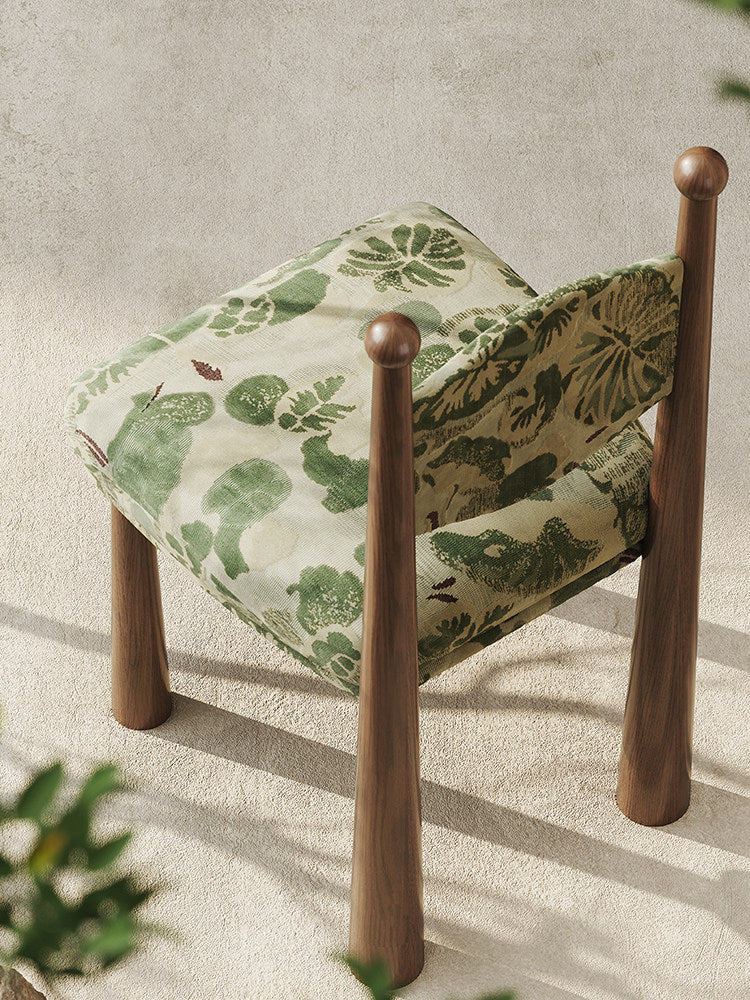 Green Floral Upholstered Solid Wood Dining Chair for Kitchen