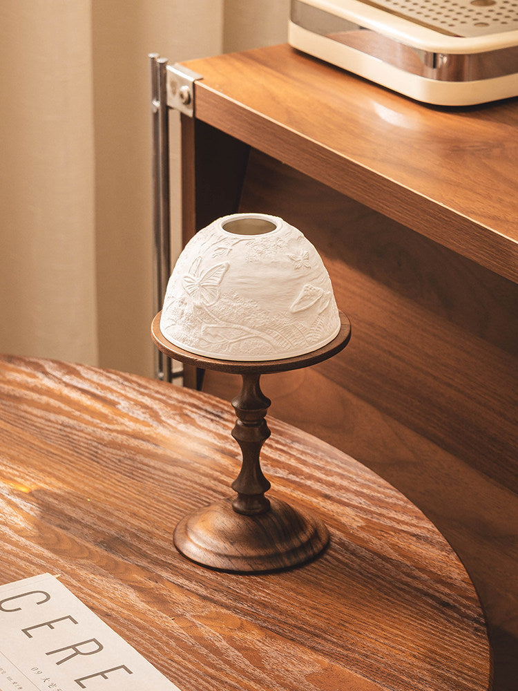 Black Walnut Candle Holder with Embossed Dome Shade, 7.6 Inch Table Decor