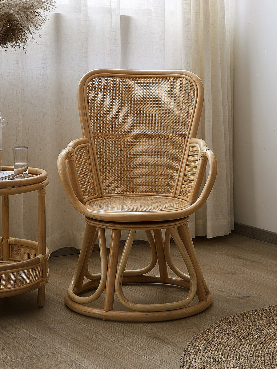 Natural Rattan High Back Swivel Armchair for Living Room