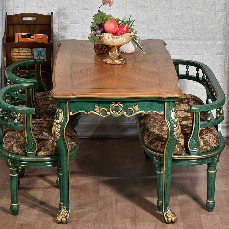 Solid Wood Dining Set with Table, 2 Chairs and Upholstered Bench, Green