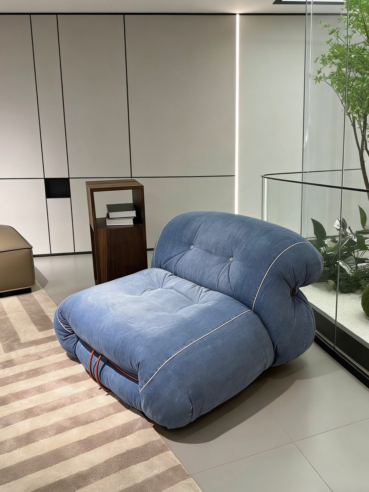 Blue Denim Accent Lounge Chair, Modern Upholstered Single Sofa Chair with Metal Frame Detail, Oversized Leisure Chair for Living Room, Bedroom, Lounge and Reading Corner