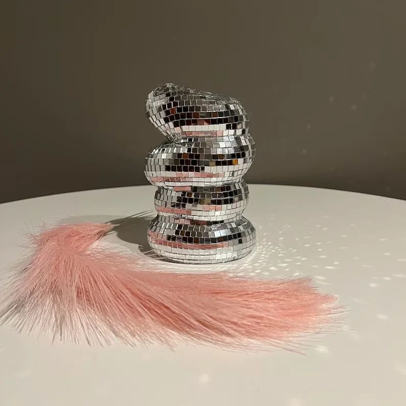 Silver Disco Ball Vase, Mirrored Mosaic Flower Pot Table Decor