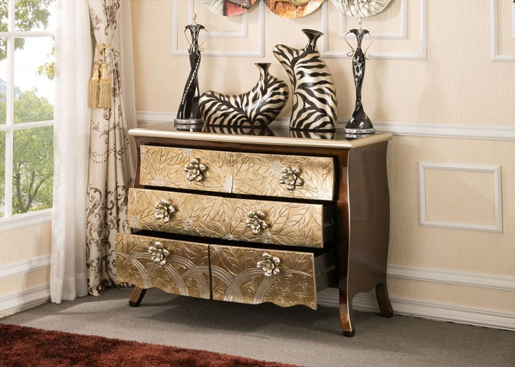 Vintage 6 Drawer Dresser with Hand Painted Floral Front, Wooden Accent Storage Cabinet, Luxury Entryway Console Table, Bedroom Chest of Drawers, Fully Assembled