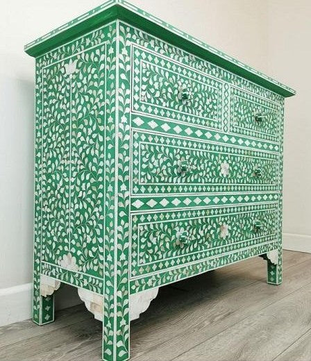 Luxury Black White Bone Inlay Dresser Handmade Wooden Storage Cabinet Moroccan Style Chest of Drawers Artisan Bedroom Accent Furniture for Living Room