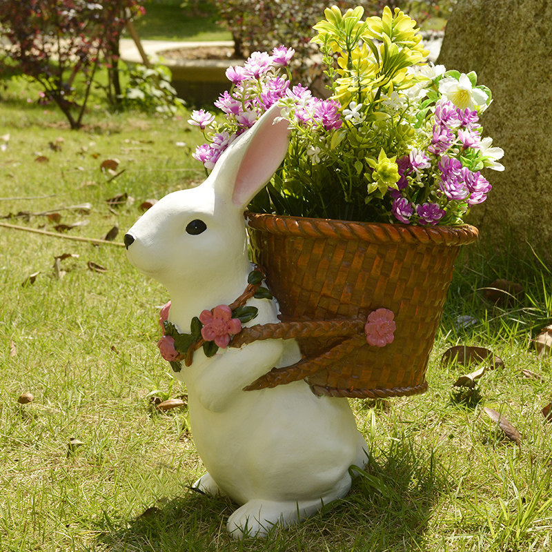 White Rabbit Planter 12 Inch, Bunny Flower Pot for Garden and Patio Decor