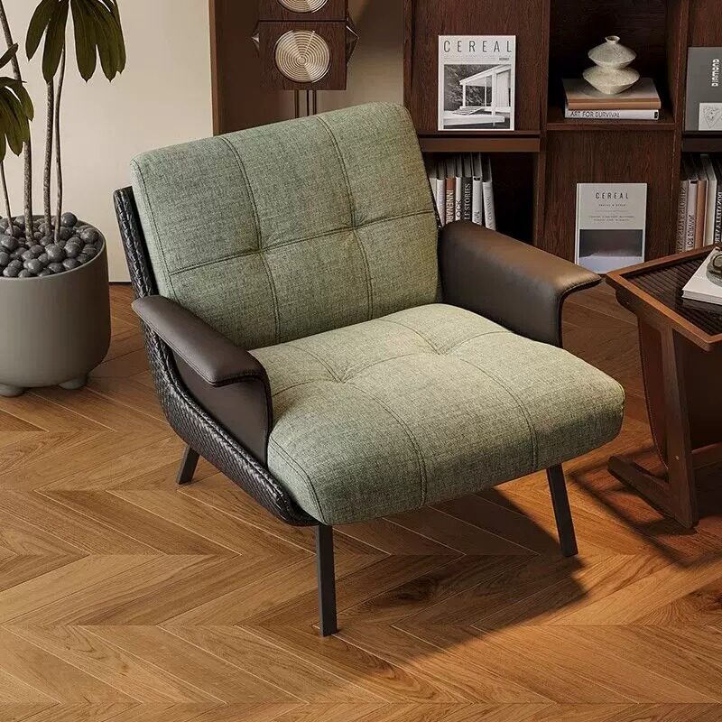 Green Upholstered Accent Chair with Woven Back and Carbon Steel Legs