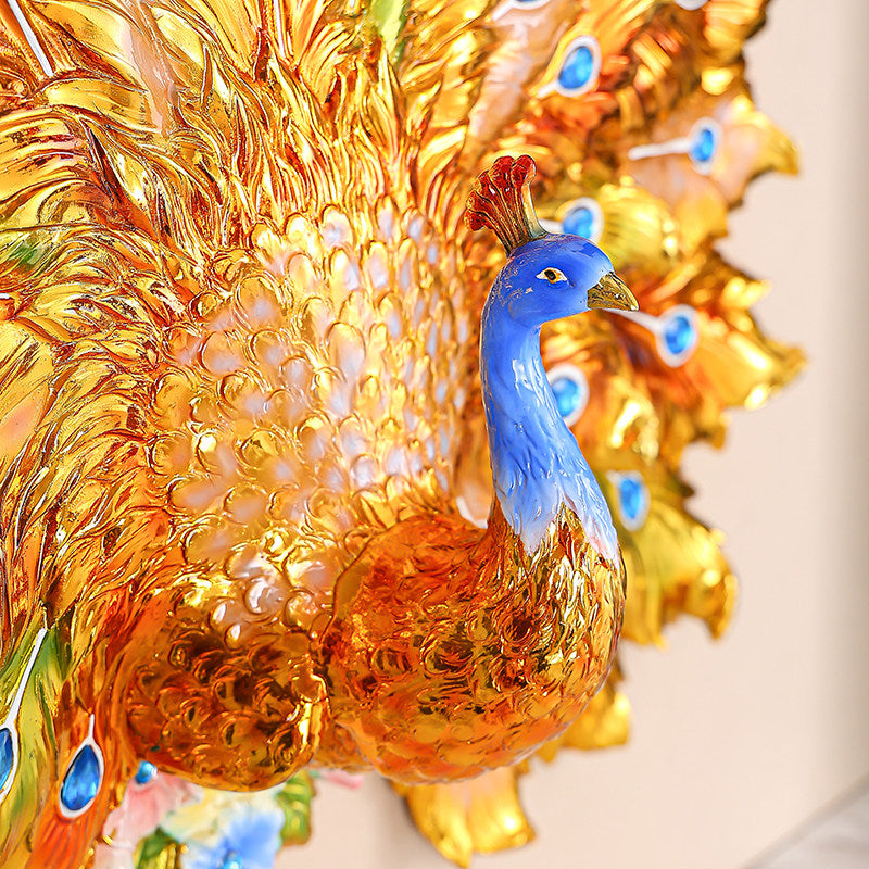 Peacock Wall Decor, Large Gold 3D Metal Look Wall Sculpture, Decorative Peacock Wall Hanging for Living Room, Entryway, Hallway, Villa, Foyer, and Statement Home Decor