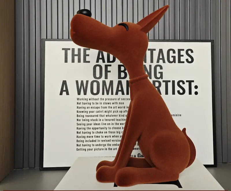 Flocked Resin Dog Statue, Orange Sitting Dog Figurine, Velvet Look Animal Sculpture for Living Room, Entryway, Bookshelf, Office Desk, Villa, Club, Housewarming Gift, and Home Decor