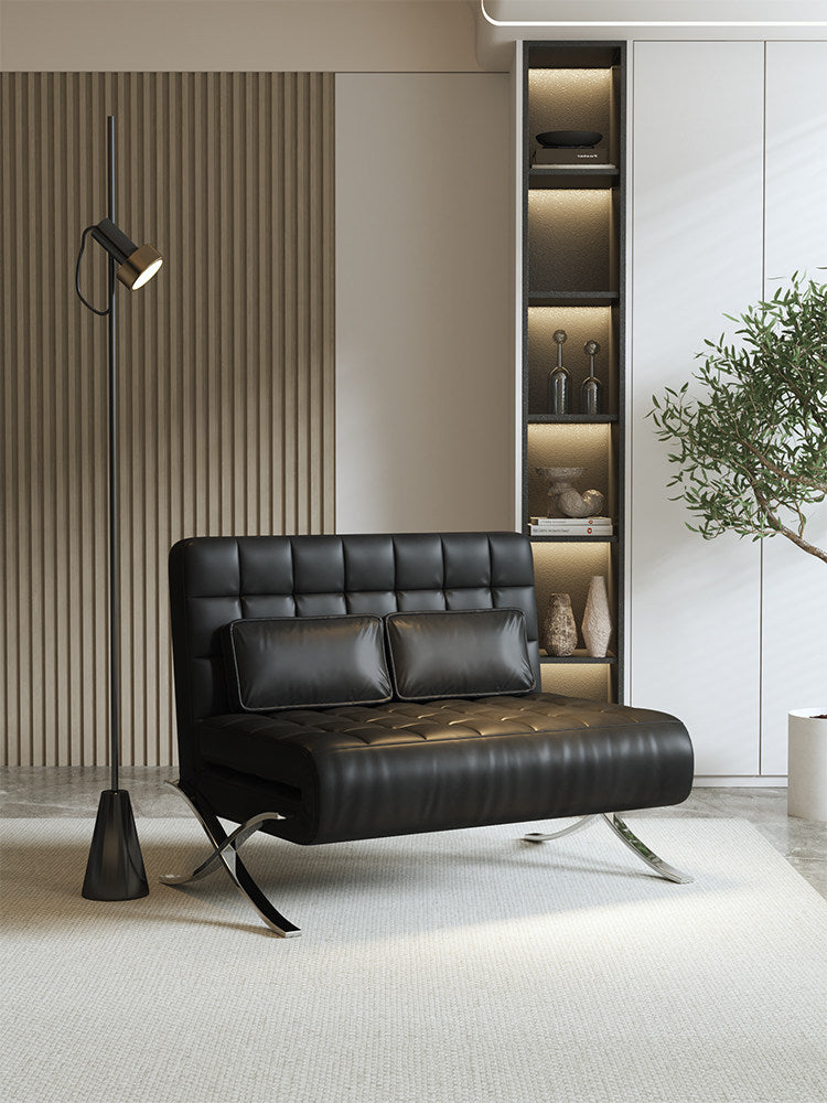 Black Faux Leather Convertible Loveseat Bed with Folding Lounge Design