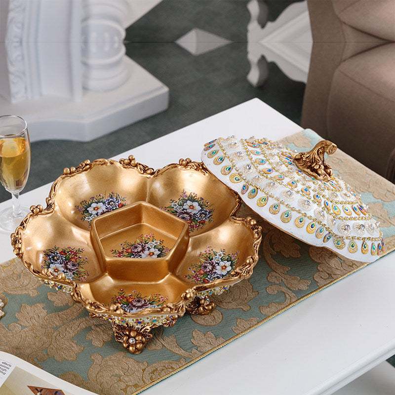 Luxury Covered Divided Candy Dish, Rotating 6-Section Dry Fruit Tray with Lid, Decorative Footed Snack Serving Bowl for Coffee Table, Living Room, Tea Table, Nuts, Candy, Cookies, Dried Fruit