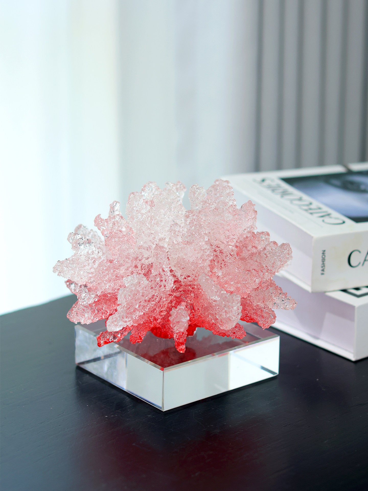 Pink Coral Sculpture, Decorative Crystal Resin Tabletop Figurine