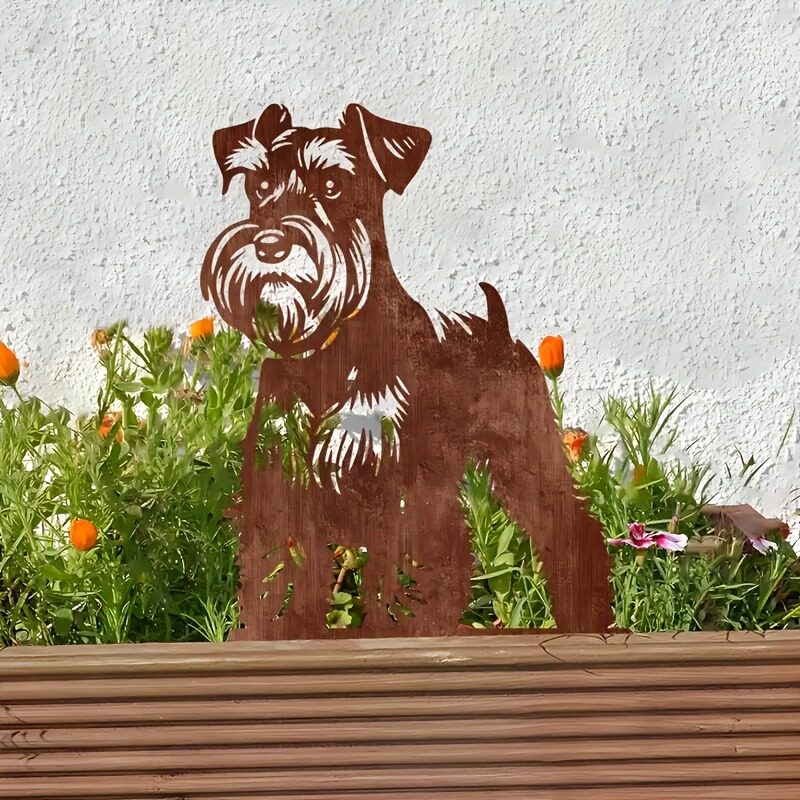 Rustic Metal Schnauzer Dog Garden Stake, Pet Memorial Yard Art, Weathered Dog Silhouette Lawn Decor for Garden, Patio, Flower Bed, Courtyard, Outdoor Remembrance Marker
