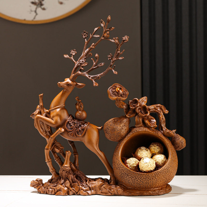 Brown Resin Deer Key Holder Bowl with Decorative Antlers