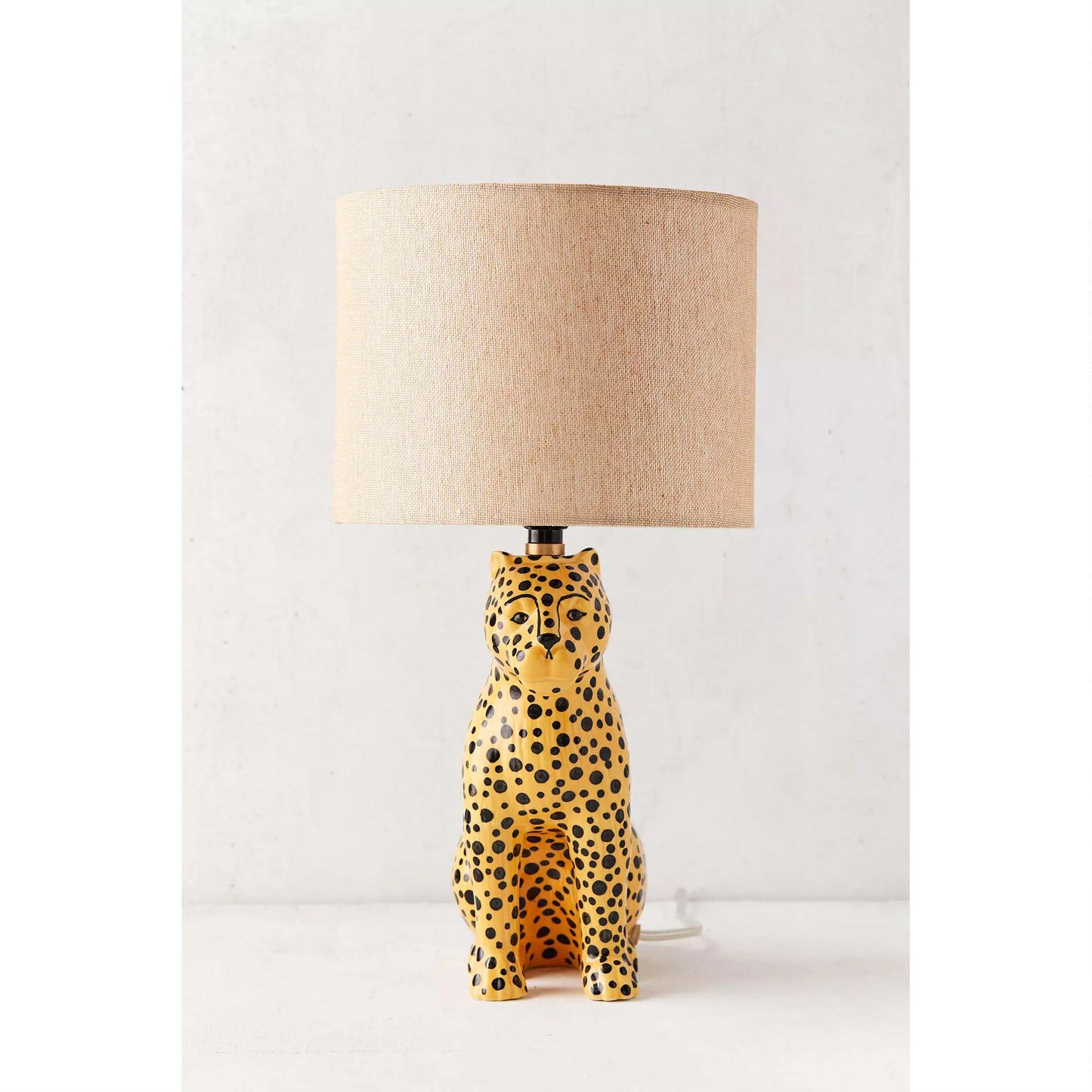 Modern Leopard Ceramic Table Lamp with Linen Shade – Animal Accent Bedside Lamp for Bedroom, Nursery, Living Room & Kids Room Décor