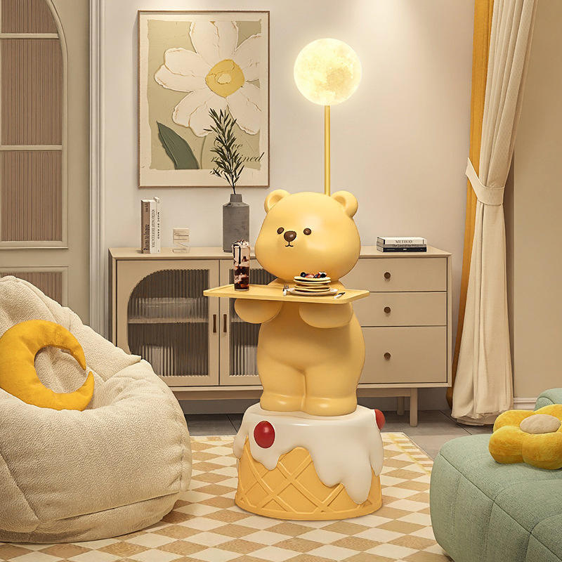 Yellow Resin Bear LED Floor Lamp with Tray Side Table