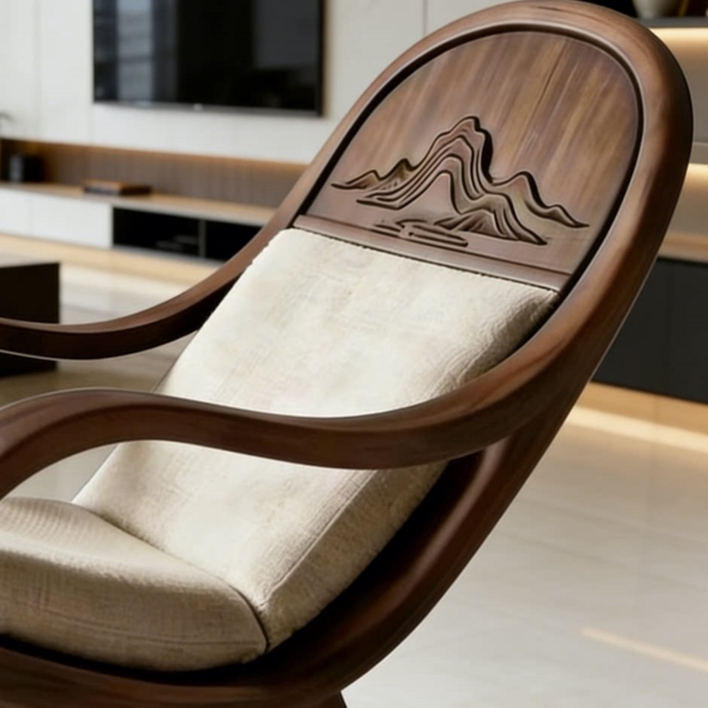 Solid Ash Wood Rocking Chair with Upholstered Cushion, Modern Walnut Finish Lounge Rocker, Ergonomic Accent Rocking Chair for Living Room, Bedroom, Nursery, Reading Nook &amp; Sunroom