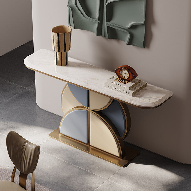 Natural Stone Entryway Console Table with Metal Base