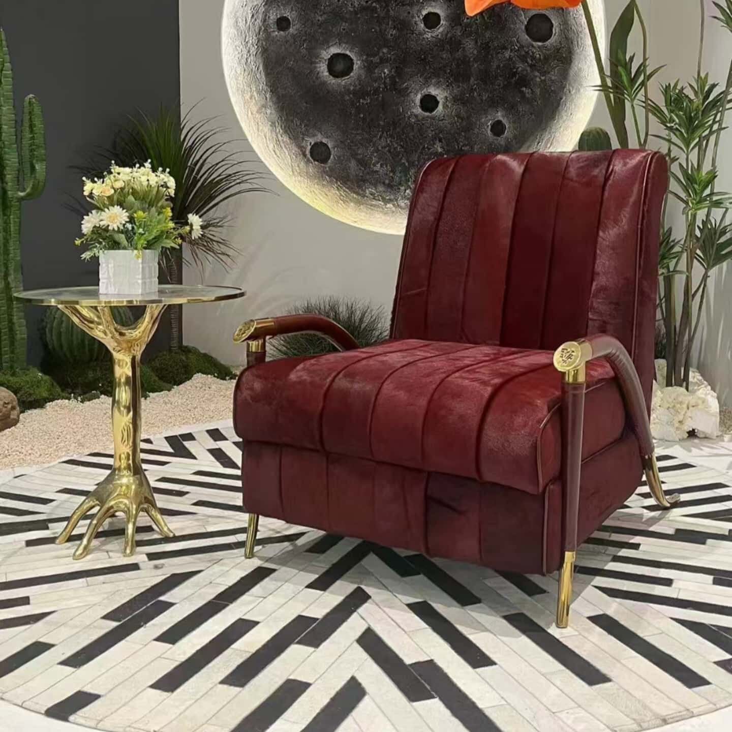 Red Upholstered Accent Chair with Gold Tone Arms and Legs, Modern Lounge Armchair for Living Room, Bedroom, Reading Corner, Office, Hotel Lobby and Luxury Home Decor