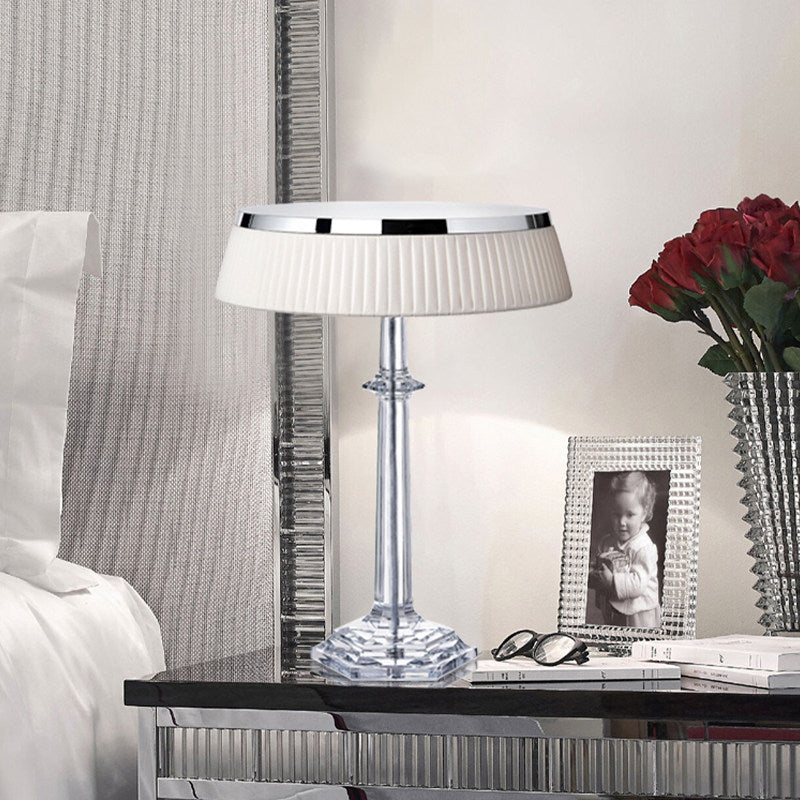 Crystal Table Lamp with White Pleated Fabric Shade, Modern Luxury Bedside Lamp with E27 Socket and Button Switch, Decorative Nightstand Lamp for Bedroom Living Room Study