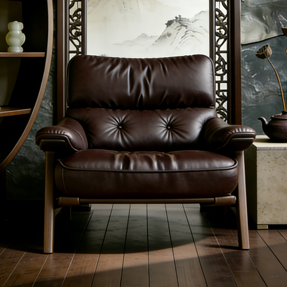 Mid Century Modern Lounge Armchair with Solid Wood Frame, Upholstered Reading Chair for Living Room, Bedroom, Study and Balcony