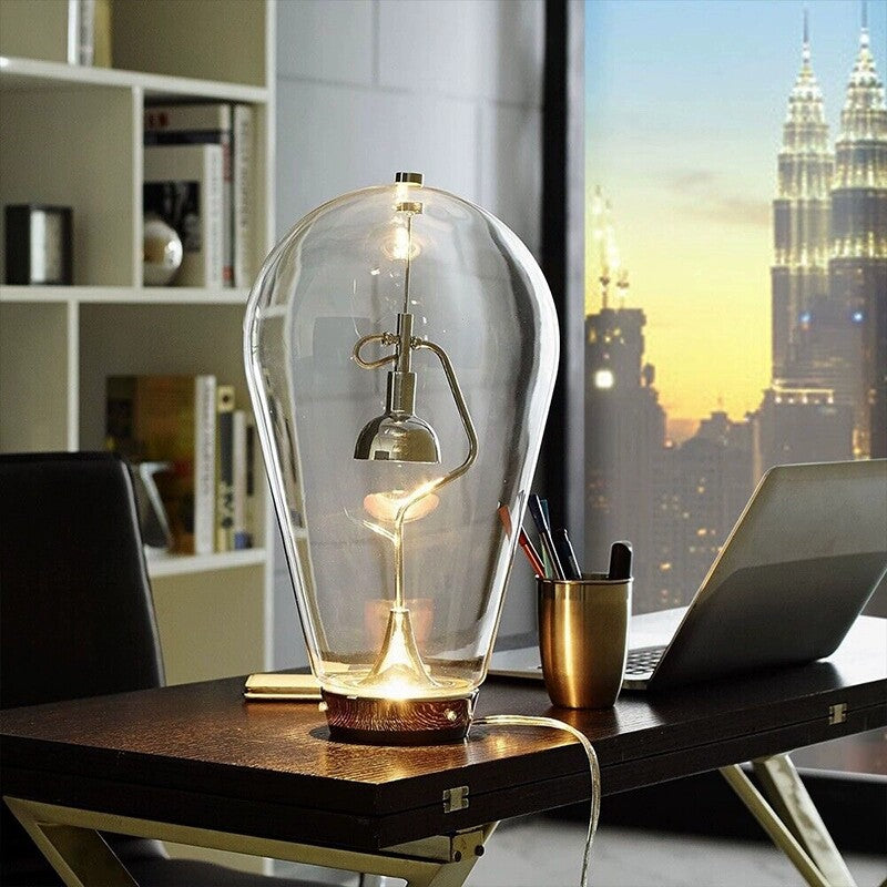 Clear Glass Table Lamp with Chrome Adjustable Reading Light, Modern LED Touch Dimmable Desk Lamp, Warm Light Bedside Accent Lamp for Bedroom, Office, Study, Nightstand