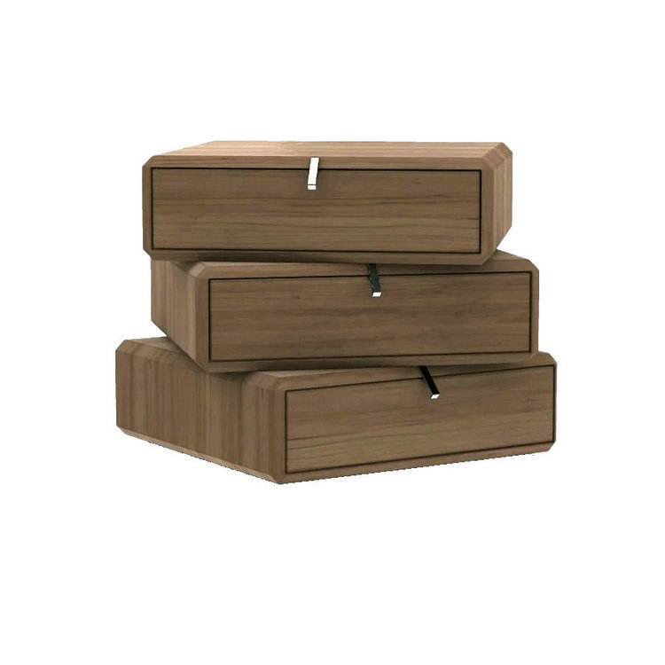 Modern 3 Drawer Rotating Nightstand, Wooden Bedside Table with Stacked Offset Drawers, Geometric Storage End Table for Bedroom, Living Room, Apartment, Hotel Room