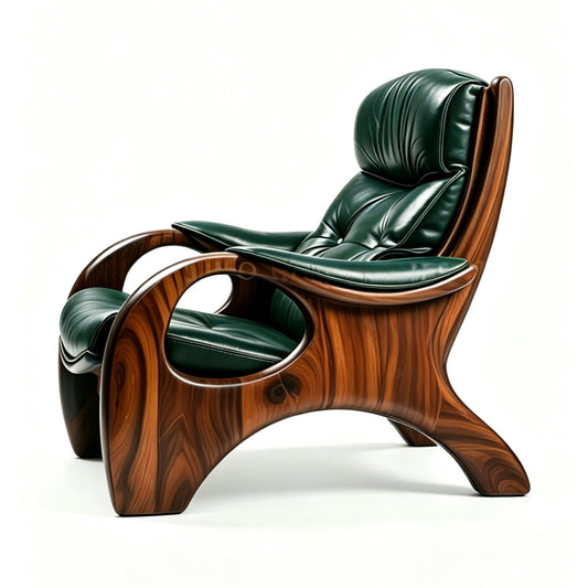 Green Faux Leather Accent Chair with Solid Wood Frame, Lounge Armchair