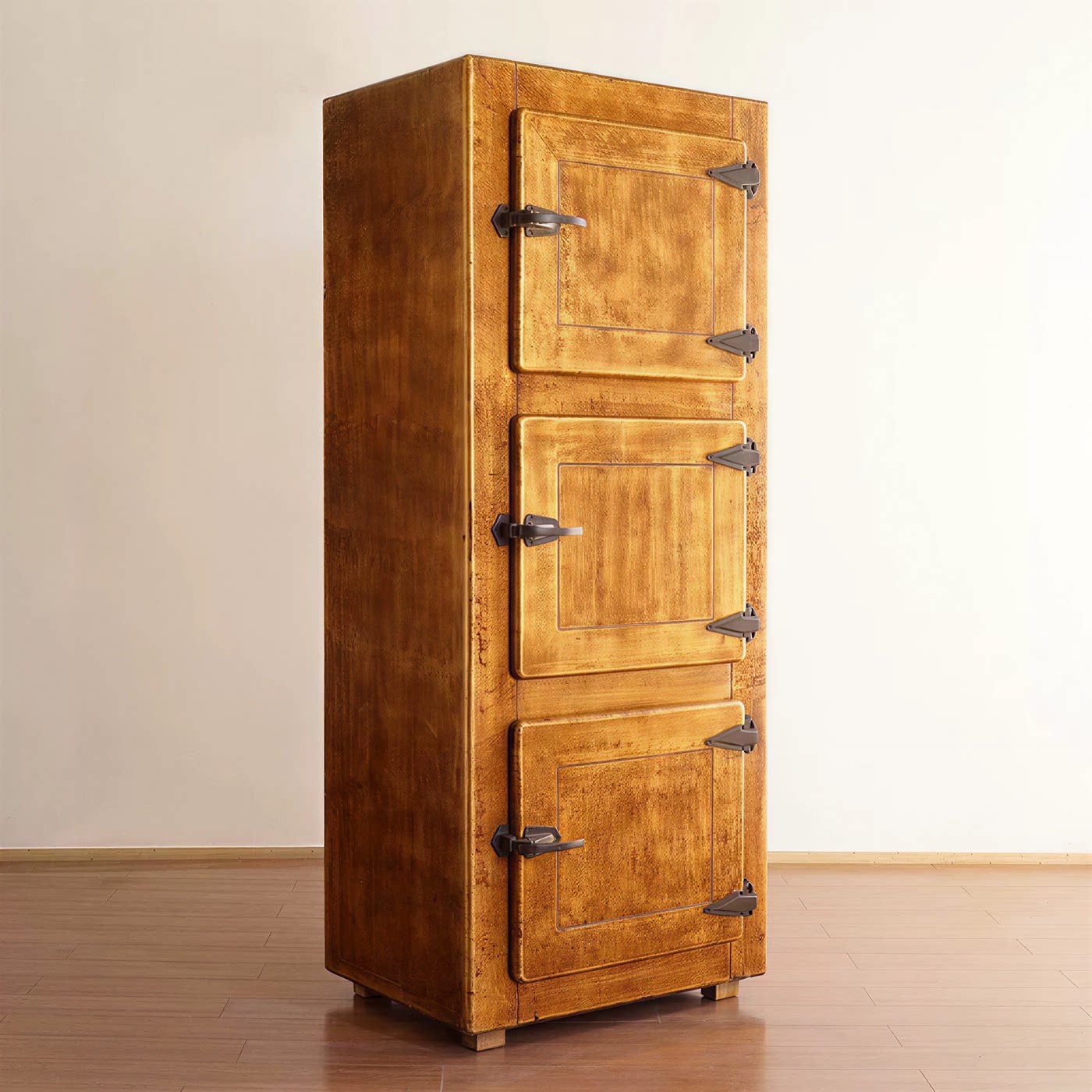 Vintage 3-Door Solid Wood Storage Cabinet, Distressed Brown