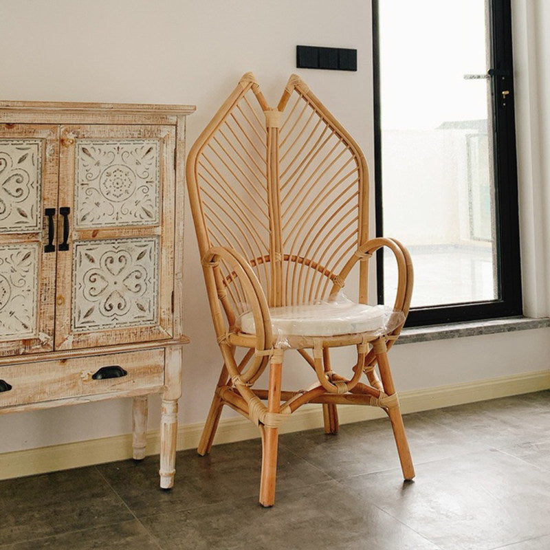 Natural Rattan High Back Accent Chair with Curved Arms, 43.3 Inch