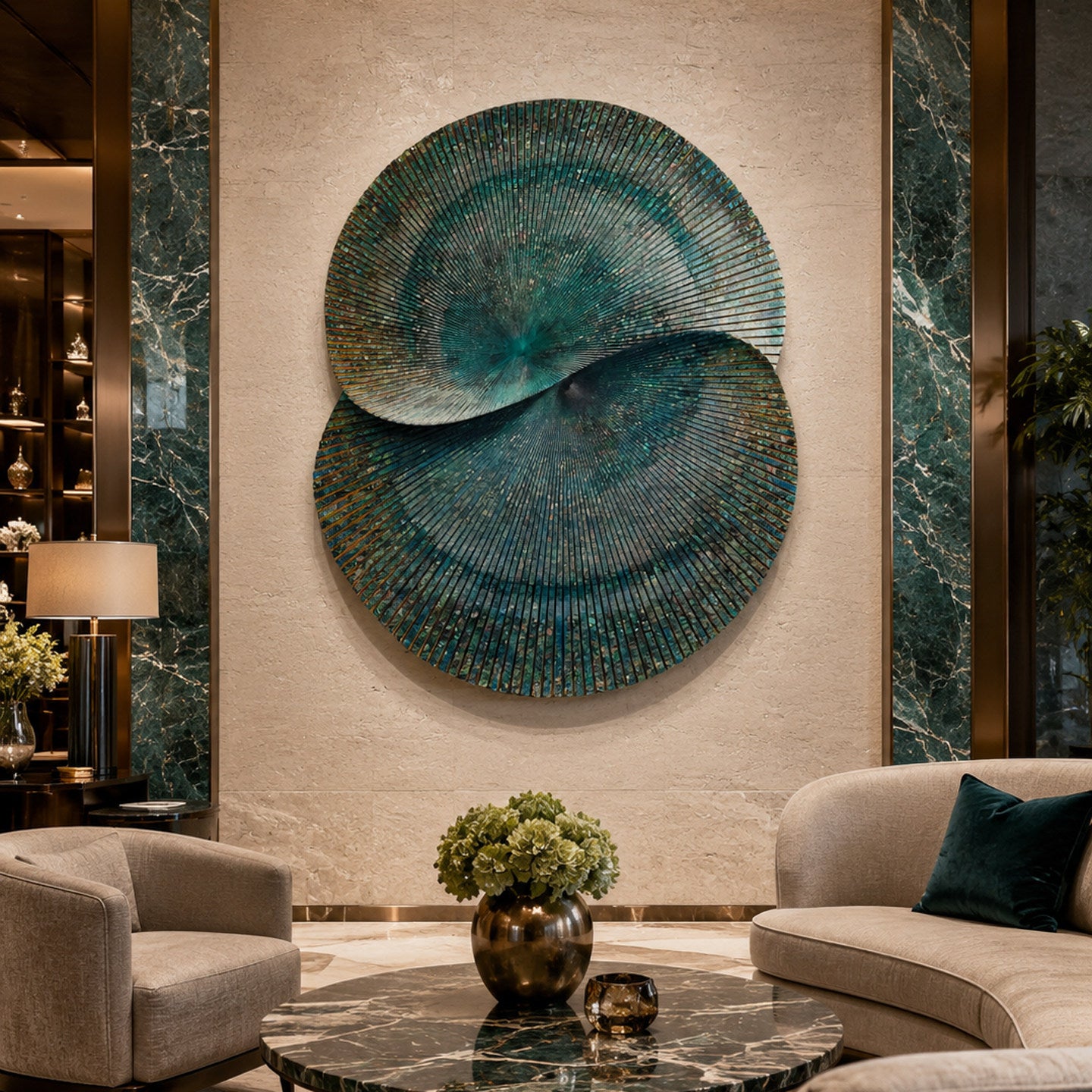 3D Abstract Wall Art 31 x 37 Inch, Teal Gold Textured Metal Wall Sculpture