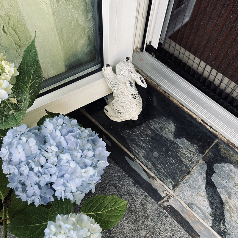 Cast Iron Rabbit Door Stop, Distressed White Indoor Outdoor Decor