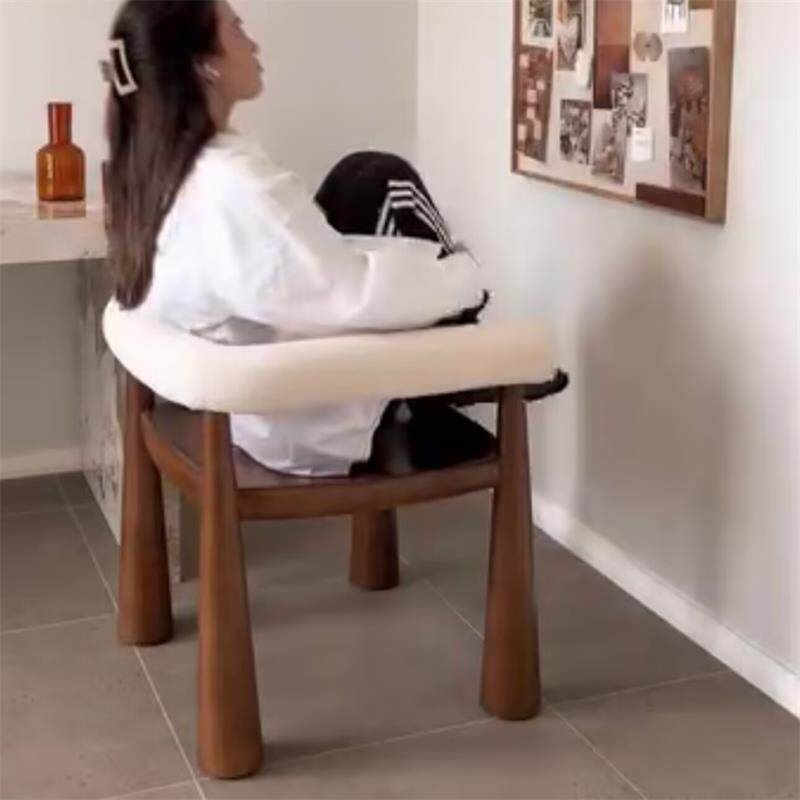 Cream Upholstered Solid Wood Dining Chair, Modern Accent Armchair with Open Backrest and Tapered Cone Legs, Wooden Cafe Chair for Dining Room, Kitchen, Restaurant, Hotel, Study