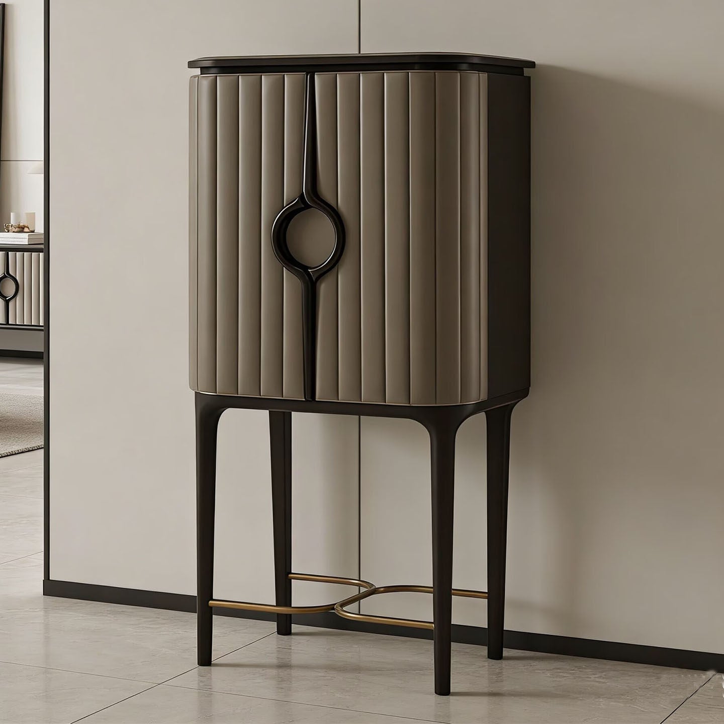 Tall Wine Bar Cabinet, 63 Inch Fluted 2 Door Storage Cabinet with High Metal Legs, Modern Luxury Home Bar Cabinet for Living Room, Dining Room, Entryway, Lounge, Hotel