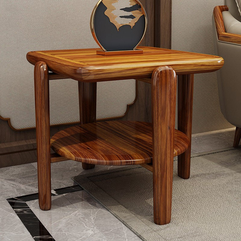 Wenge Wood Square Side Table with Lower Shelf and Decorative Accent