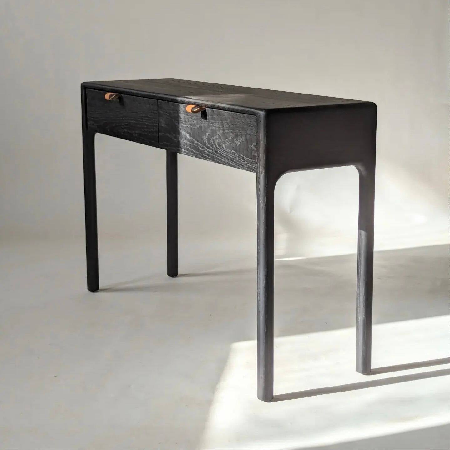 Black Solid Wood Console Table, 47 Inch Narrow Entryway Table with 2 Drawers, Textured Storage Sofa Table for Hallway, Foyer, Living Room, Behind Couch, Entry Decor